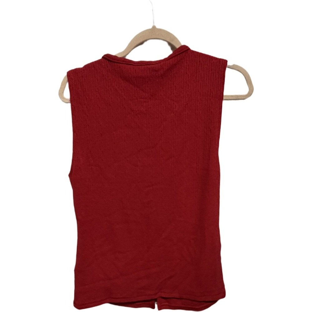 Madewell Pointelle Cutaway Vest Crimson Red Sleeveless Button Front Top L NY278 - Picture 6 of 9